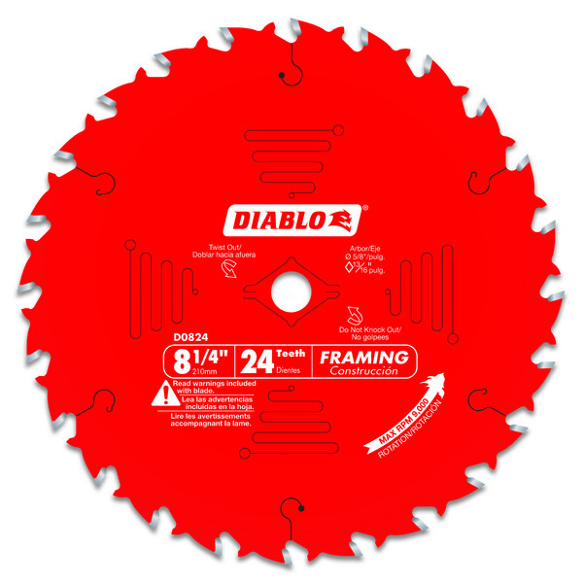 Diablo Framing Circular Saw Blade, 8 1/4in., 24 Tooth, Ripping & Crosscutting, Model# D0824X